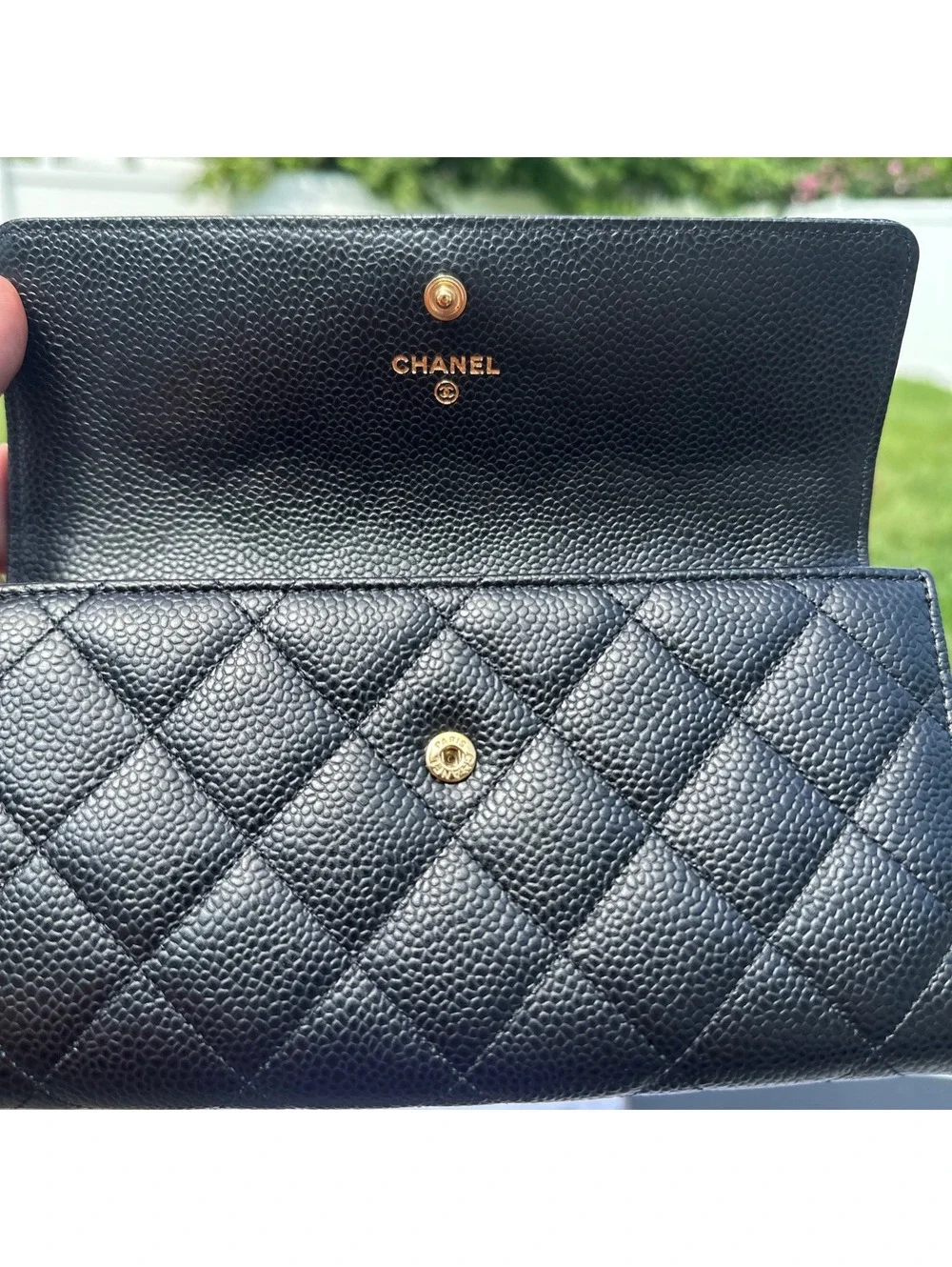 Chanel 2014 Black Caviar Quilted CC Long Flap Wallet Box